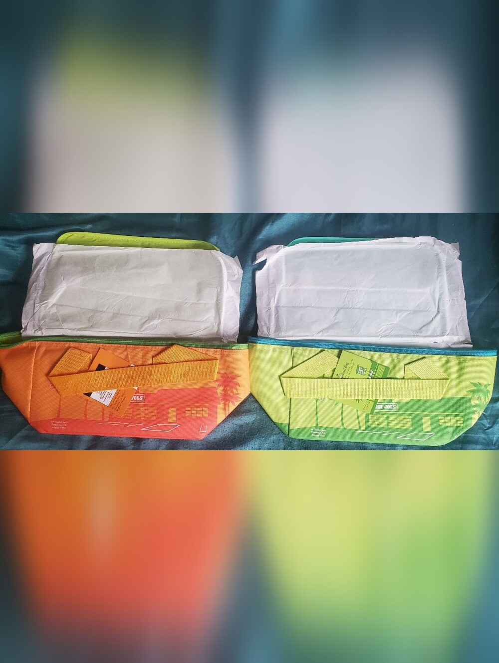 NWT Lot Of 2 Trader Joe's Neon Orange and Lime Green mini Insulated bags